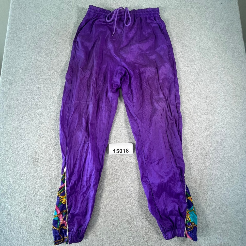 Vintage Clipper Bay Track Pants Womens M Purple Good Baroque Print Ankle Jogger